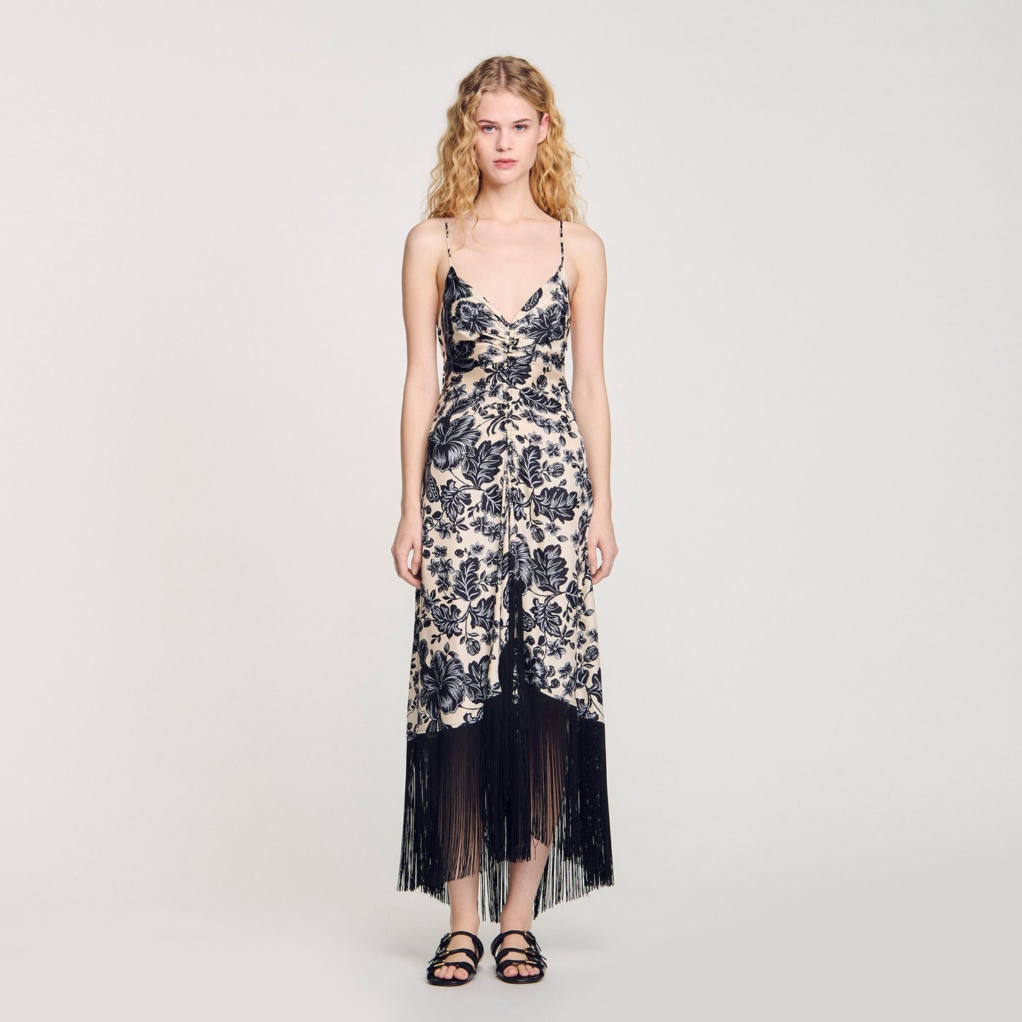 Sandro Floral print maxi dress Ecru / Black
