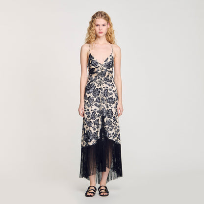 Sandro Floral print maxi dress Ecru / Black