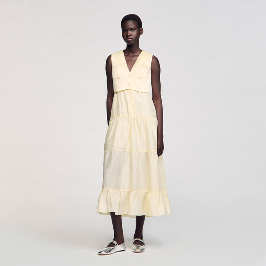 Sandro Linen maxi dress Light Yellow