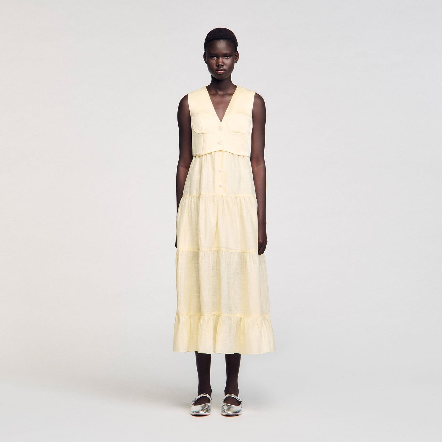 Sandro Linen maxi dress Light Yellow