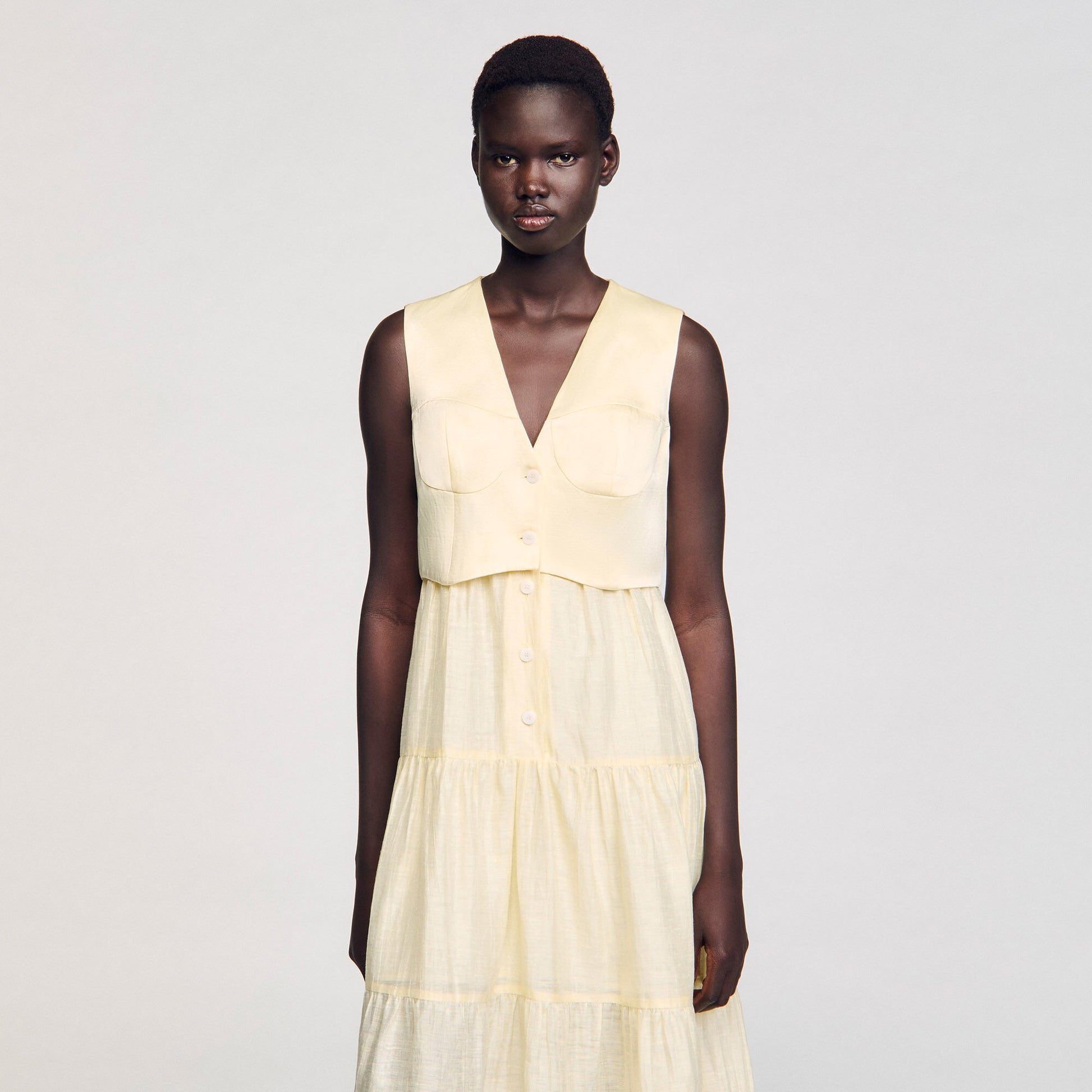 Sandro Linen maxi dress Light Yellow