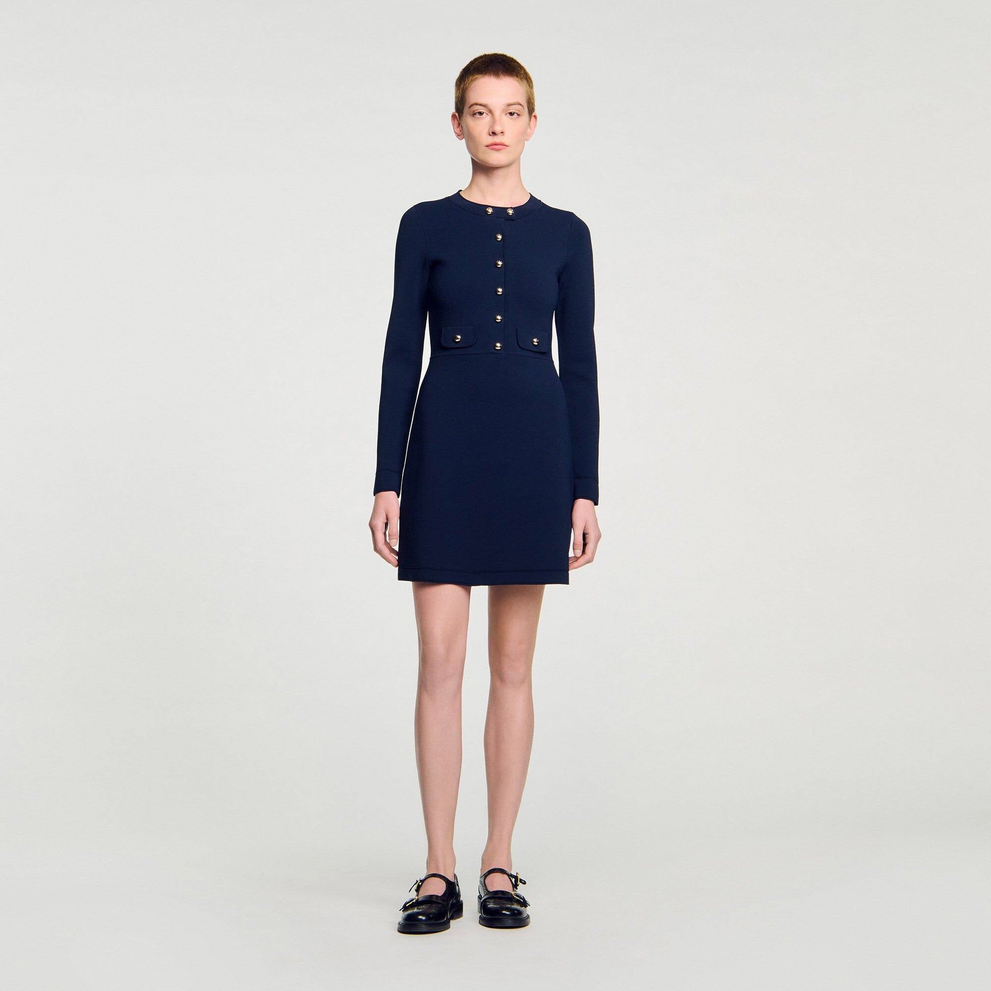 Sandro Mini button-up knit dress Navy Blue