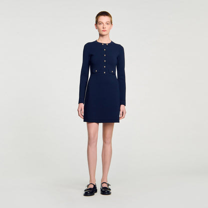 Sandro Mini button-up knit dress Navy Blue