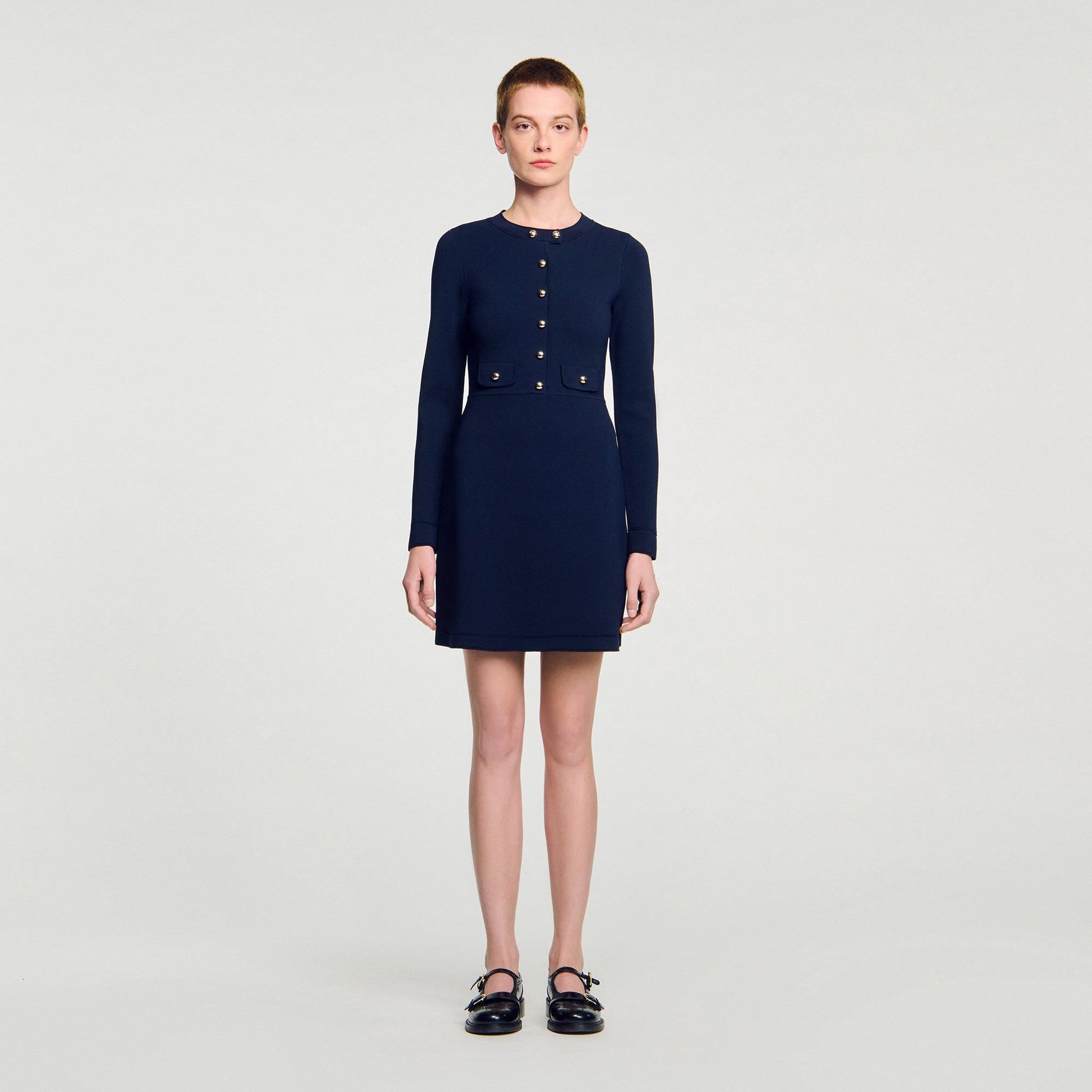 Sandro Mini button-up knit dress Navy Blue