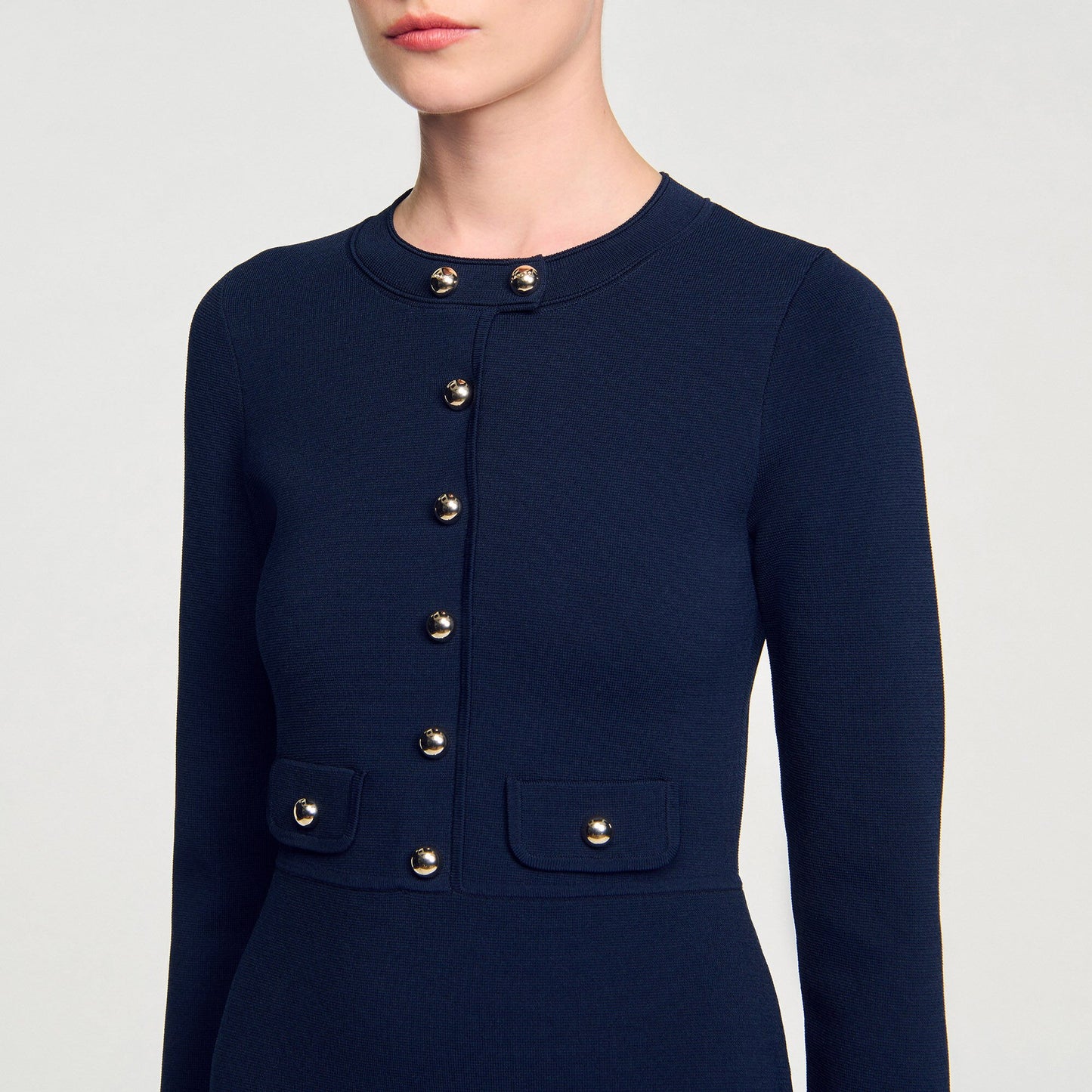 Sandro Mini button-up knit dress Navy Blue