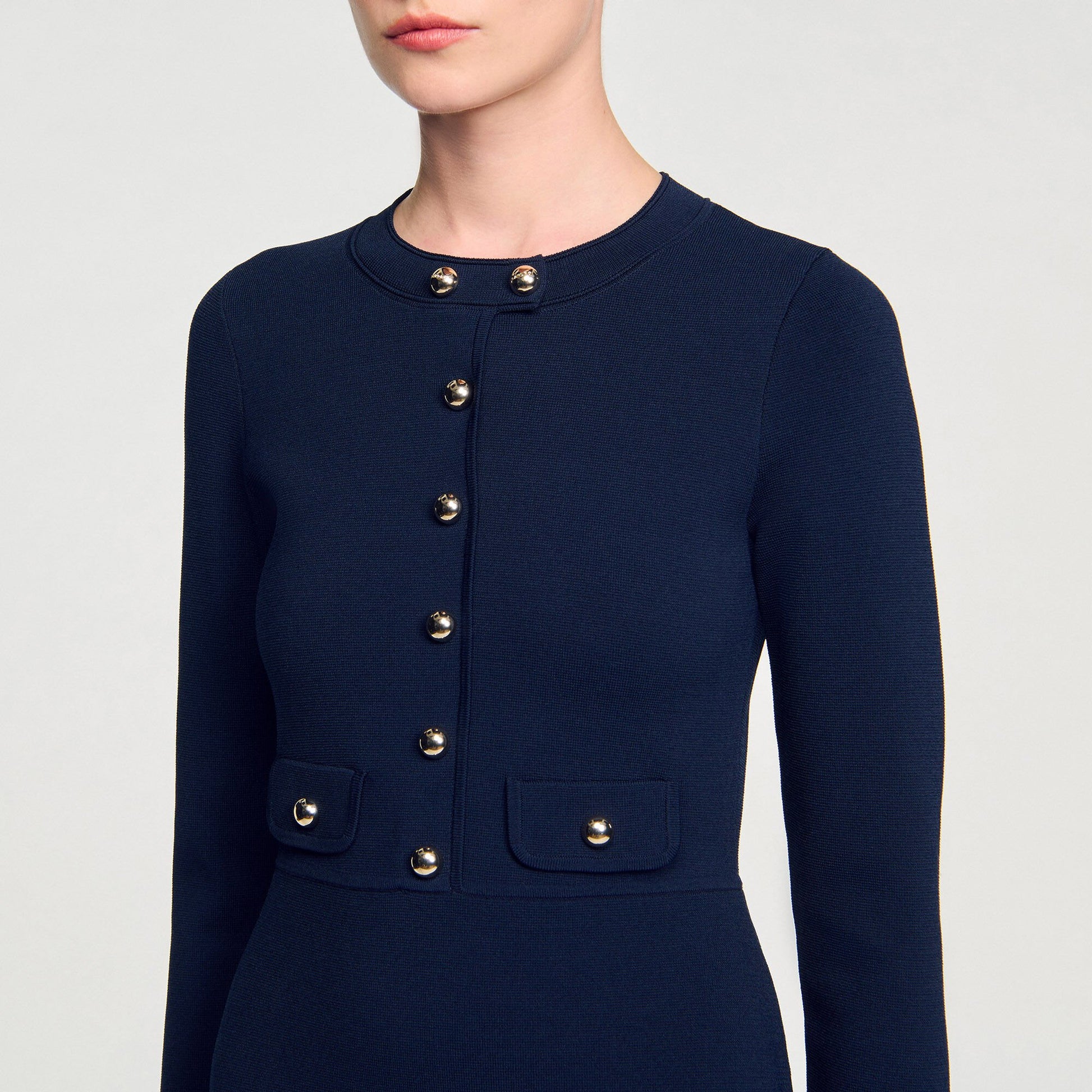 Sandro Mini button-up knit dress Navy Blue