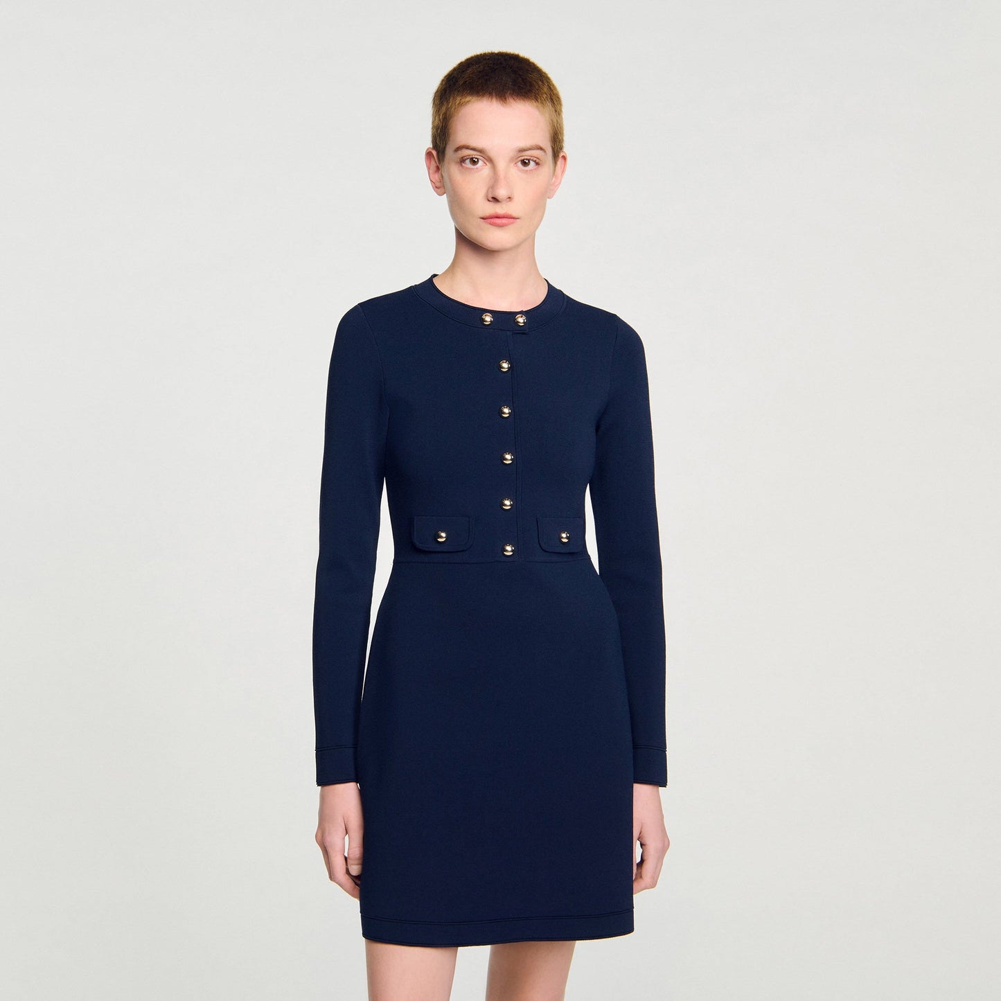 Sandro Mini button-up knit dress Navy Blue