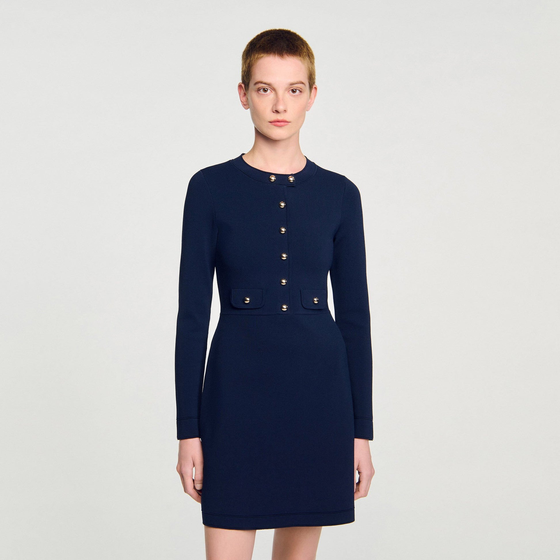 Sandro Mini button-up knit dress Navy Blue