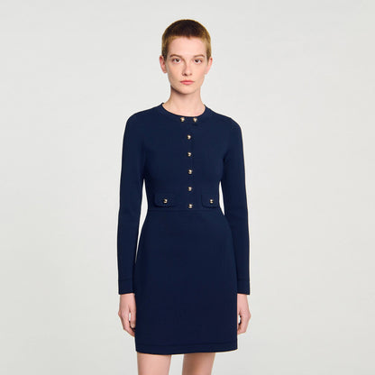 Sandro Mini button-up knit dress Navy Blue