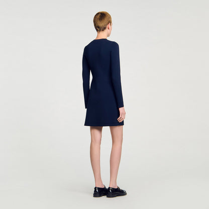Sandro Mini button-up knit dress Navy Blue