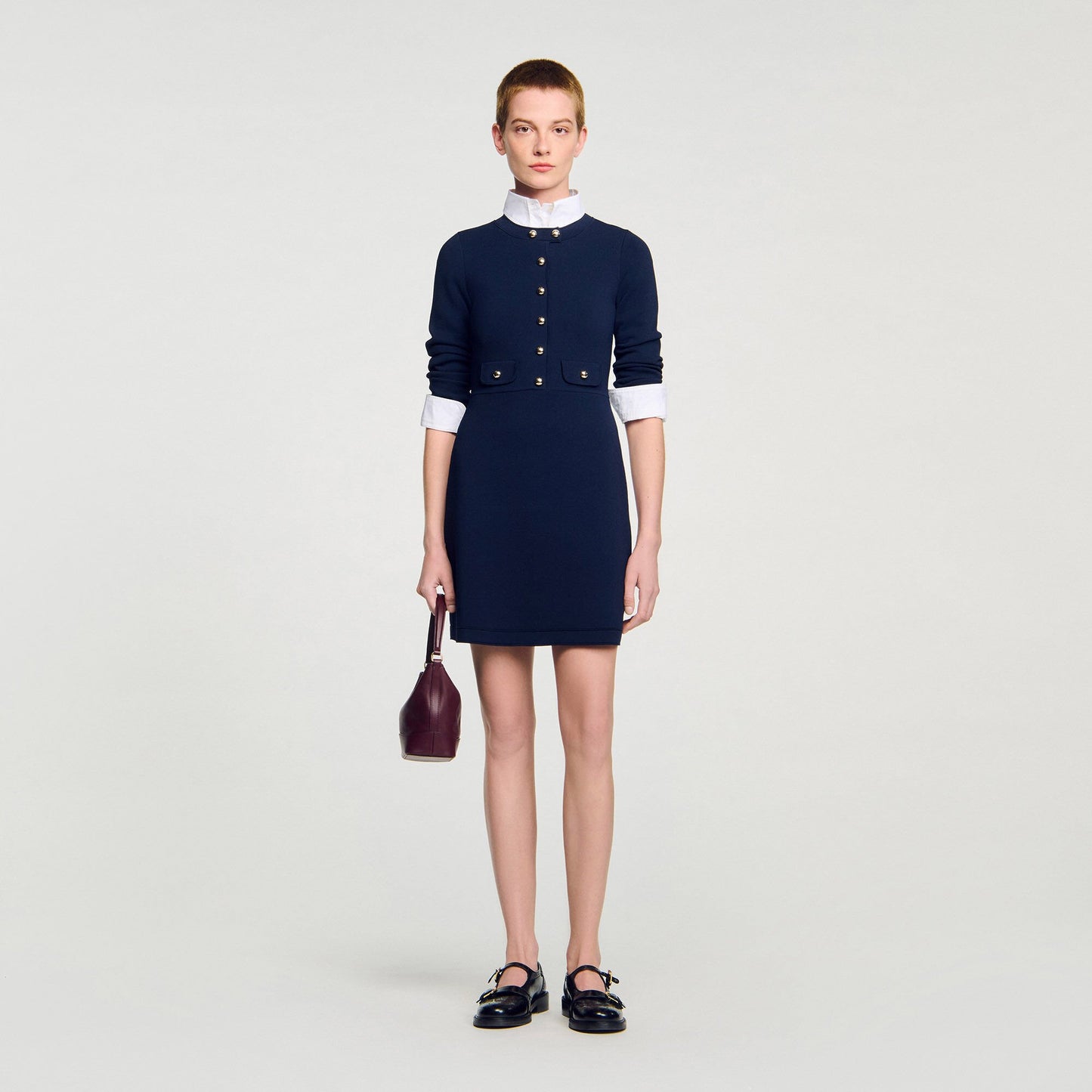 Sandro Mini button-up knit dress Navy Blue