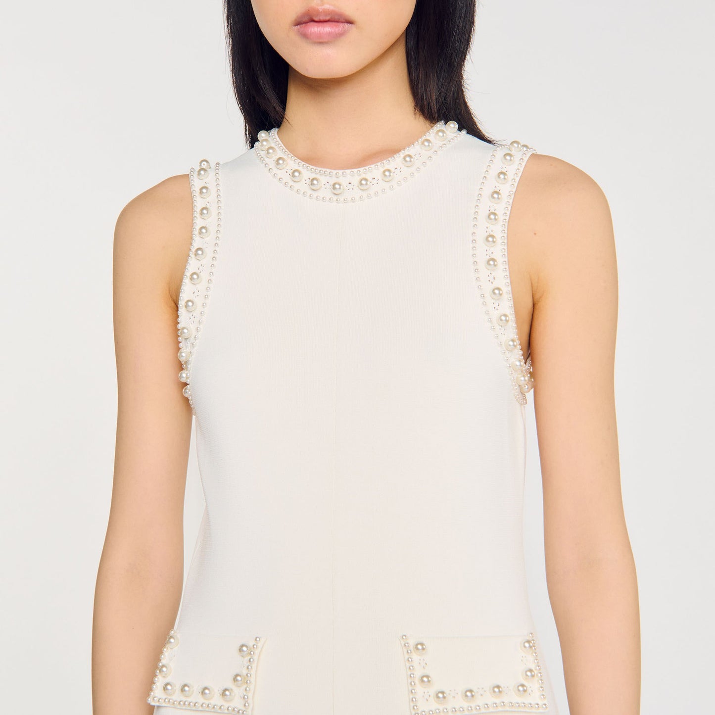 Sandro Pearl bead knit maxi dress Ecru