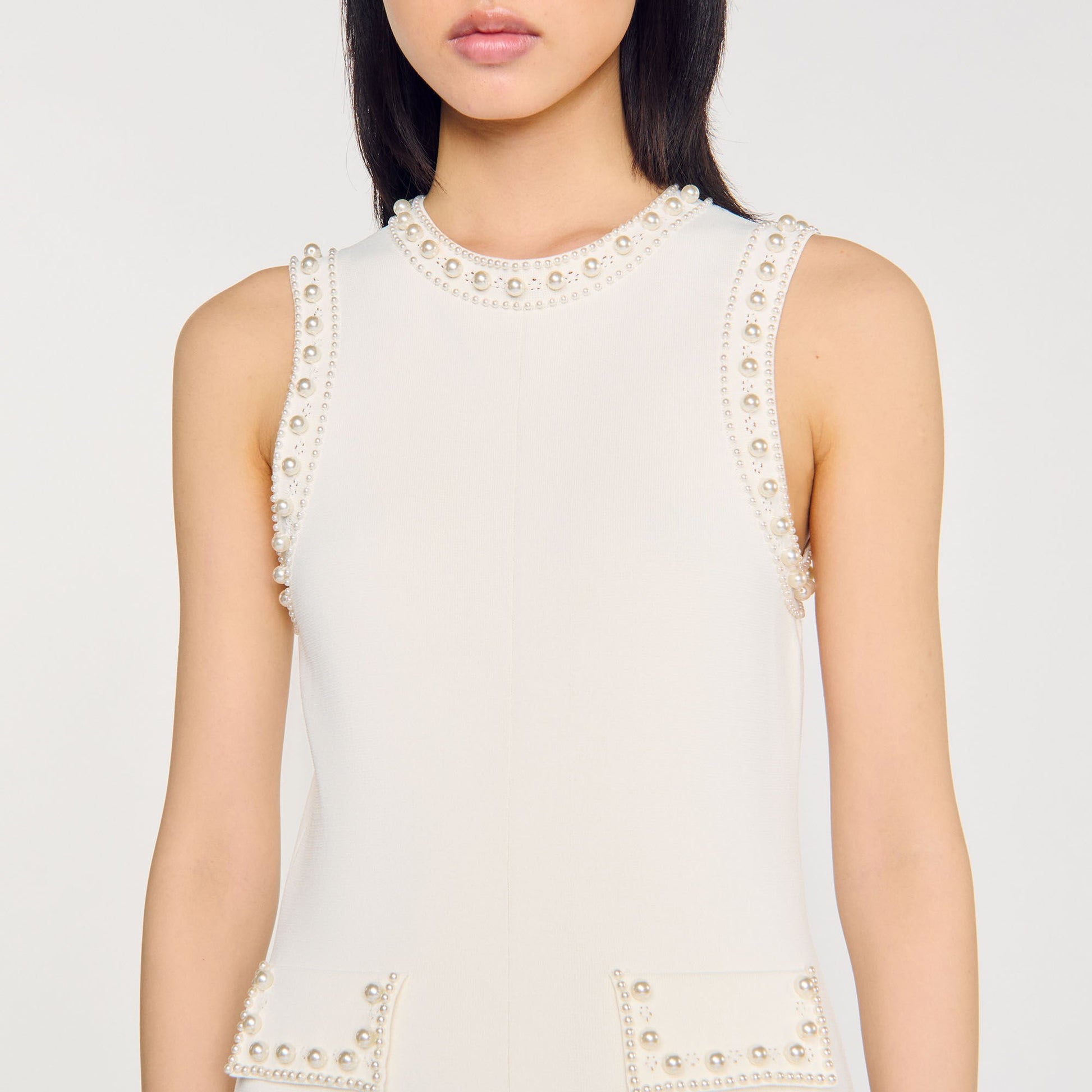 Sandro Pearl bead knit maxi dress Ecru