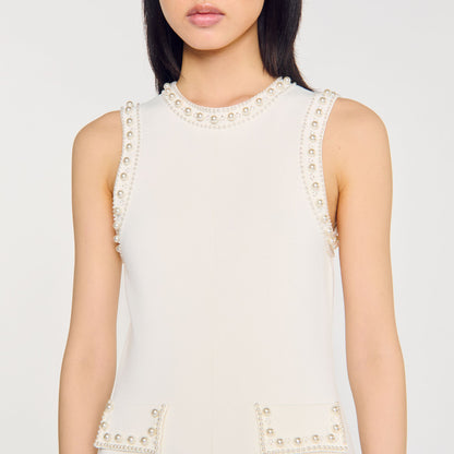 Sandro Pearl bead knit maxi dress Ecru