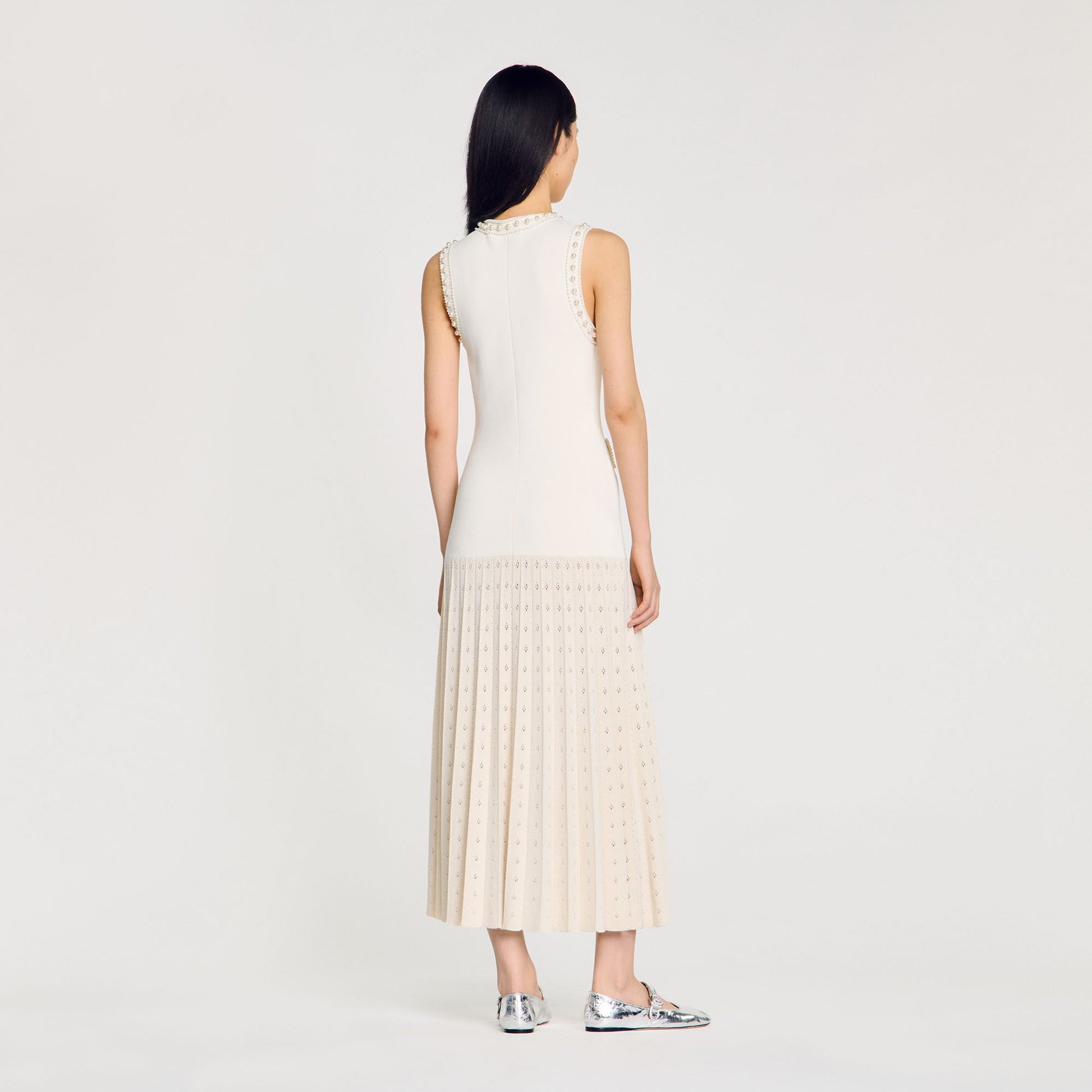 Sandro Pearl bead knit maxi dress Ecru