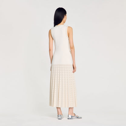 Sandro Pearl bead knit maxi dress Ecru