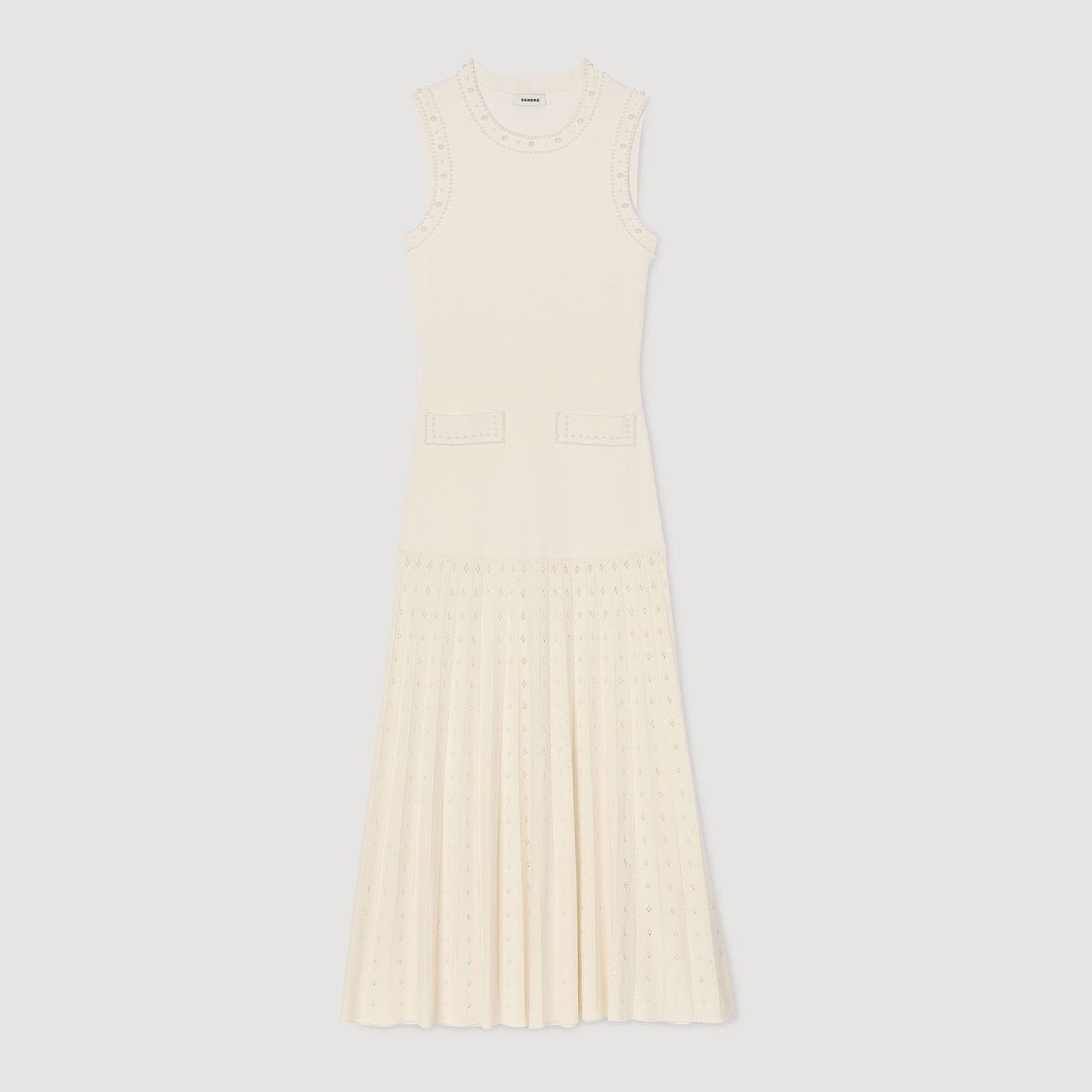 Sandro Pearl bead knit maxi dress Ecru