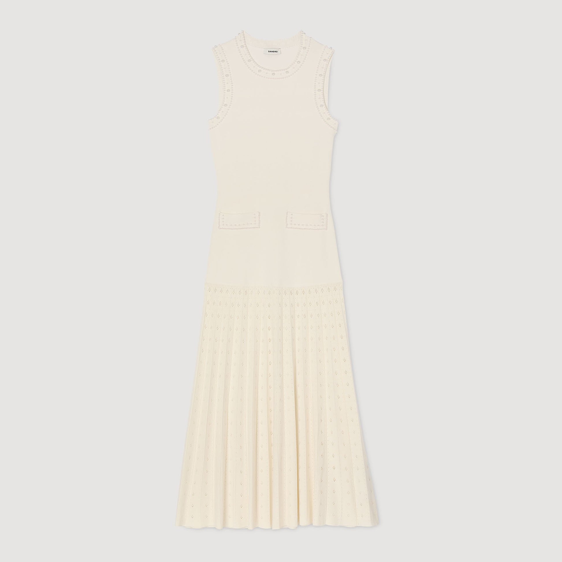 Sandro Pearl bead knit maxi dress Ecru