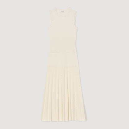 Sandro Pearl bead knit maxi dress Ecru