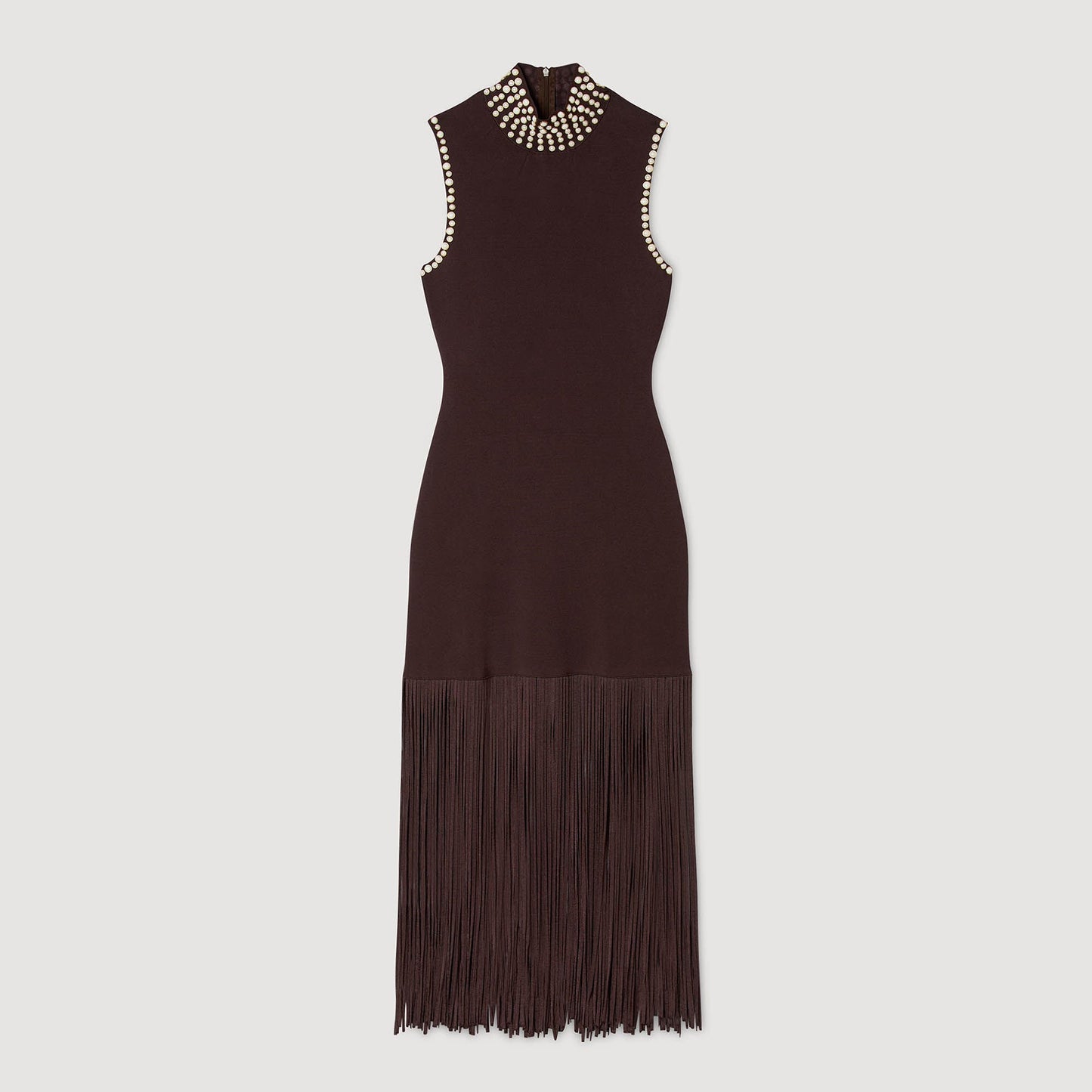 Sandro Fringed knit midi dress Brown