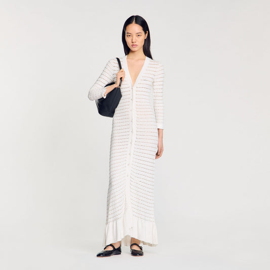 Sandro Maxi dress with pearl details Ecru