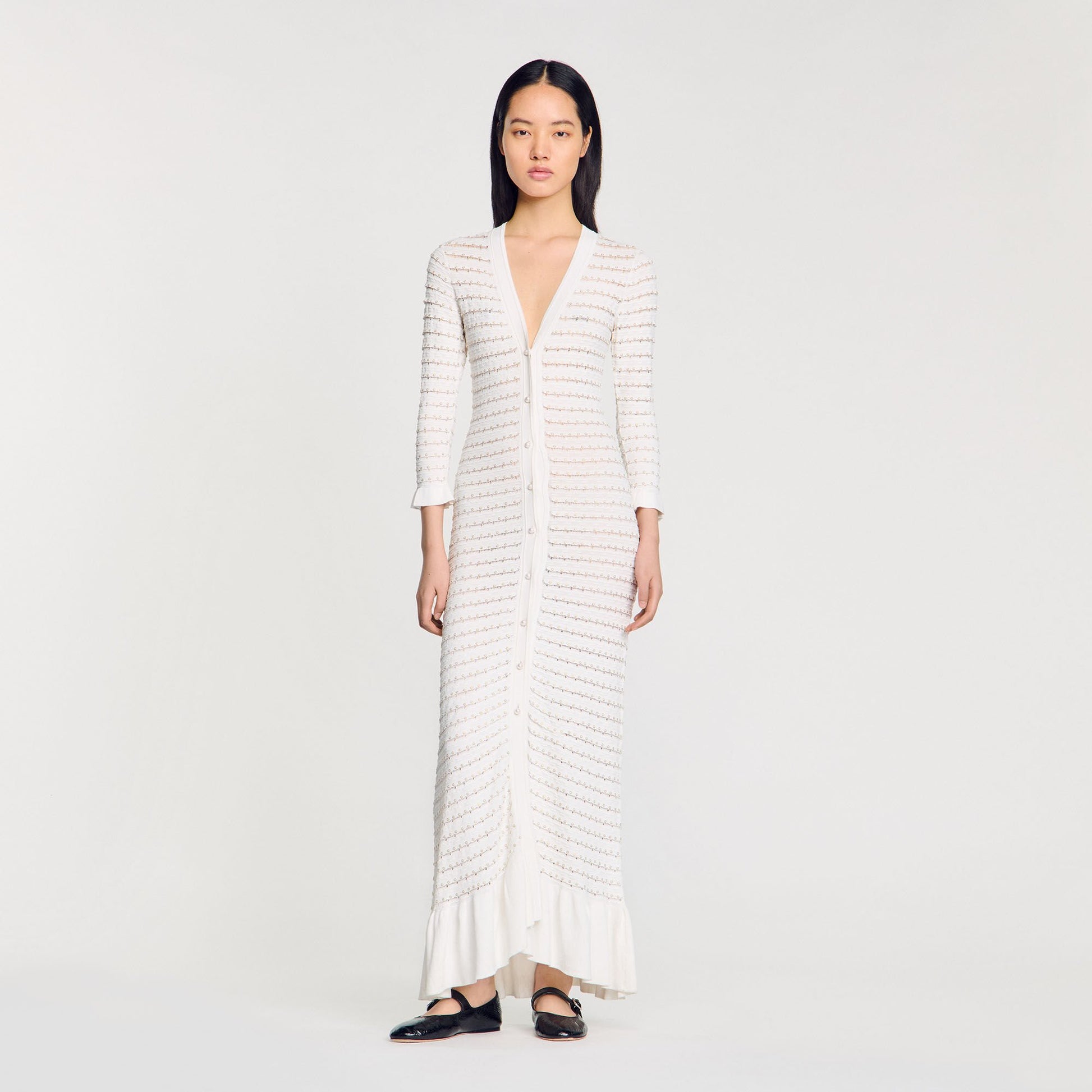 Sandro Maxi dress with pearl details Ecru