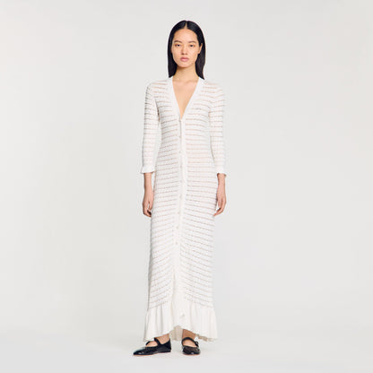 Sandro Maxi dress with pearl details Ecru