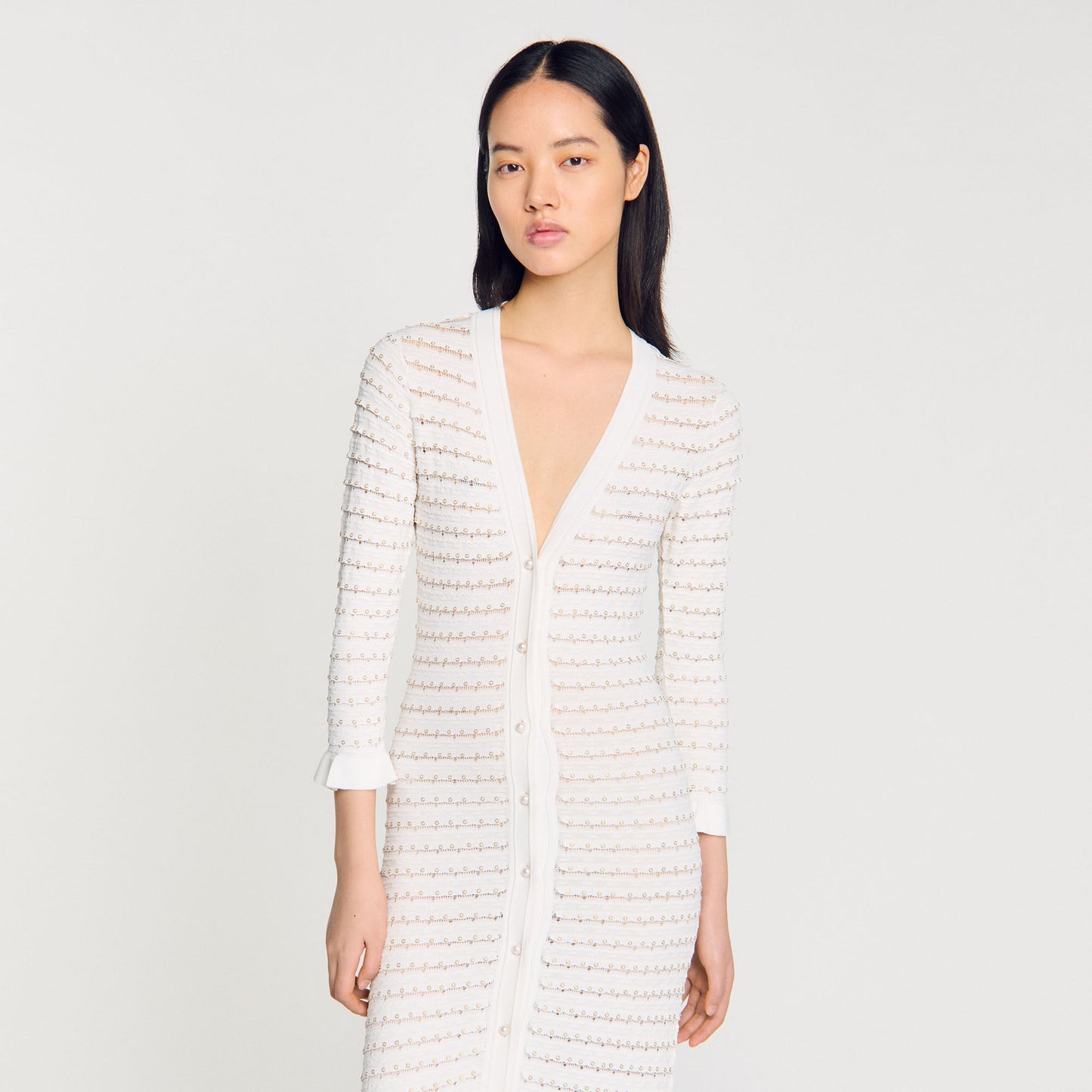 Sandro Maxi dress with pearl details Ecru