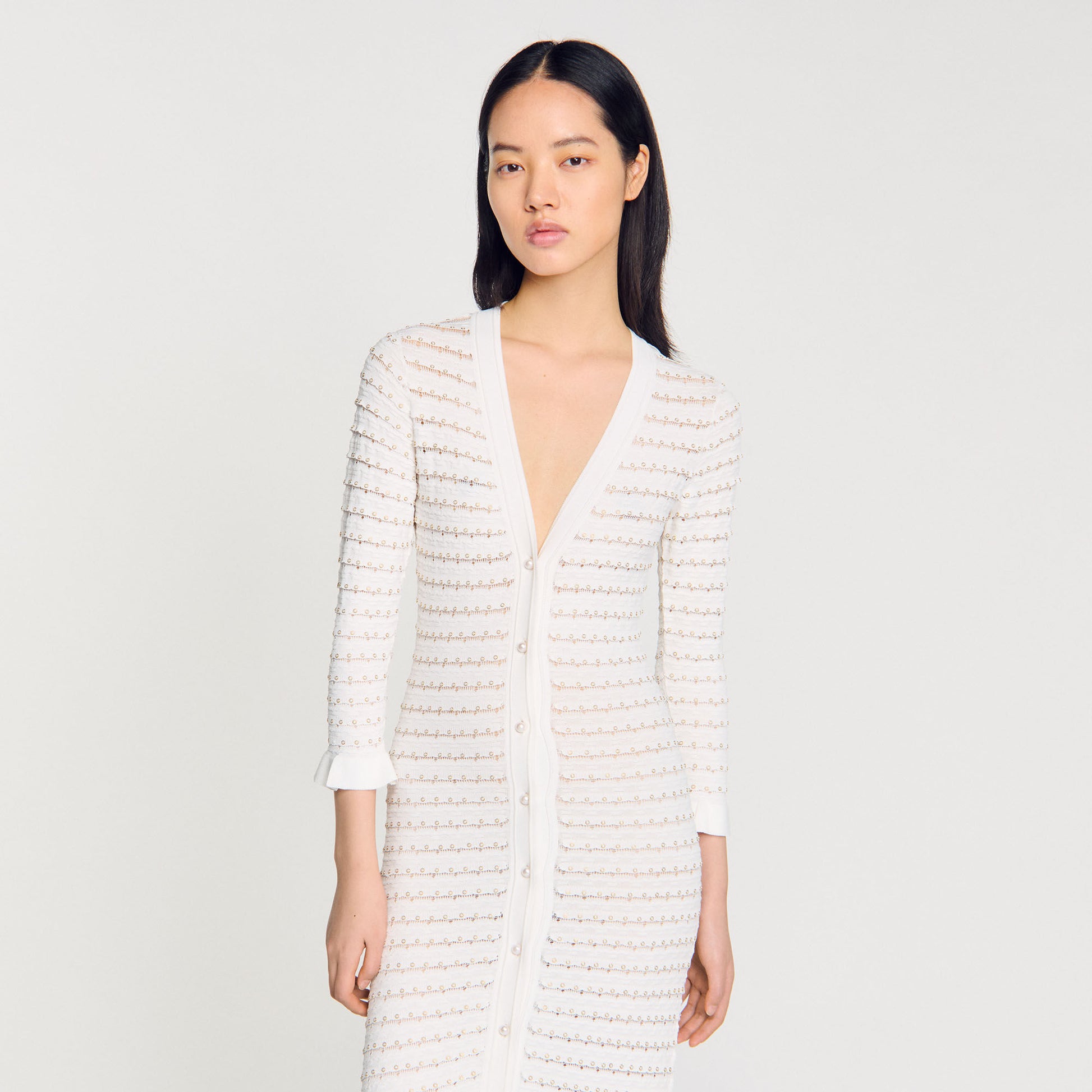 Sandro Maxi dress with pearl details Ecru