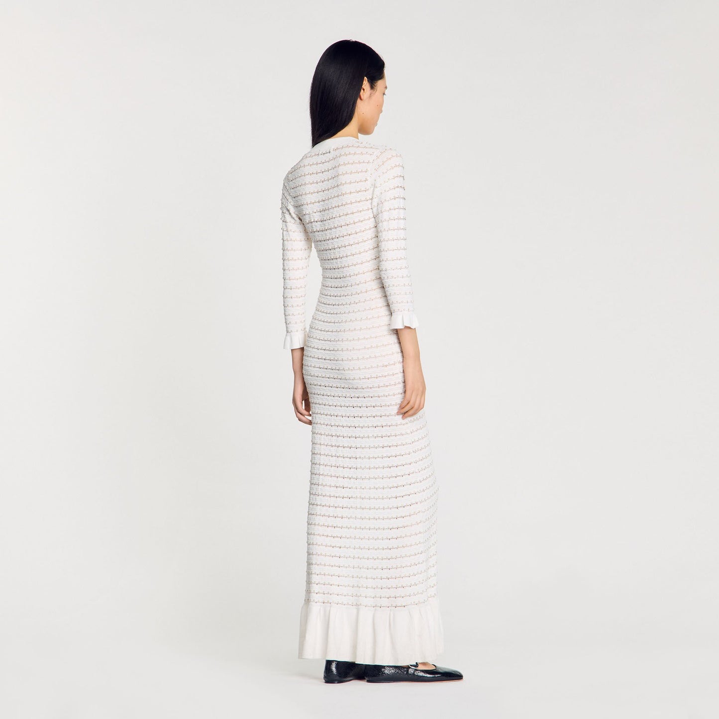 Sandro Maxi dress with pearl details Ecru