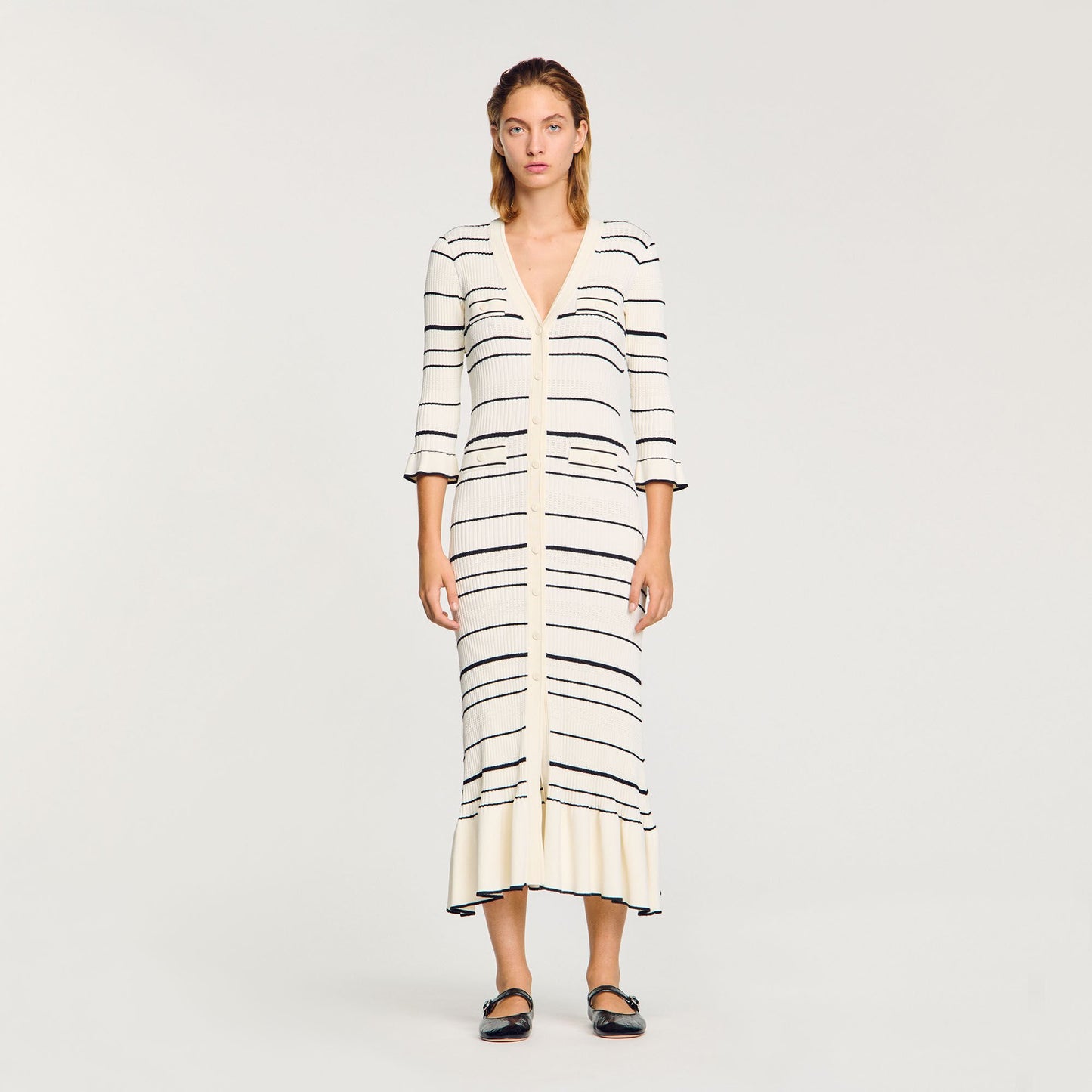Sandro Striped knit maxi dress Ecru