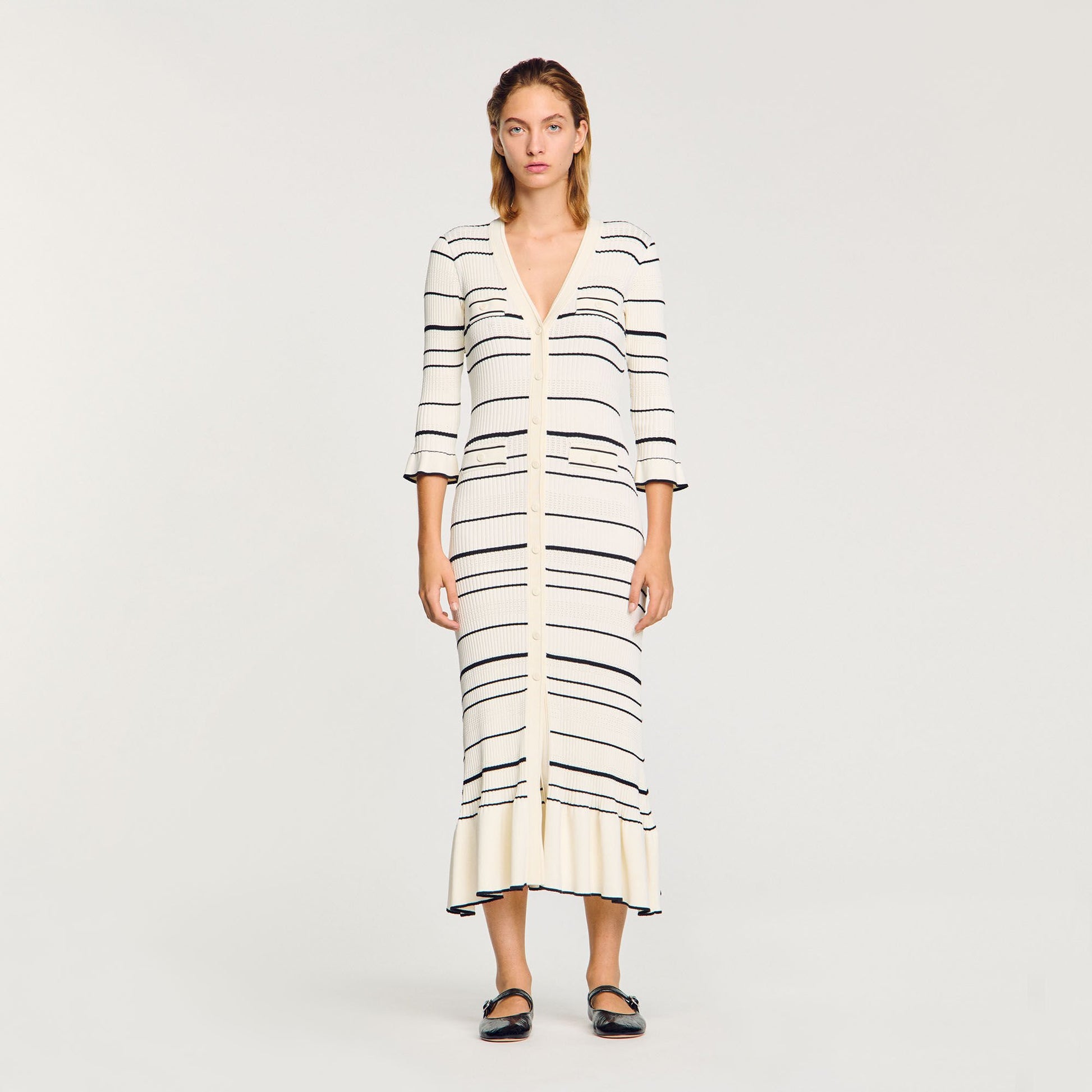 Sandro Striped knit maxi dress Ecru