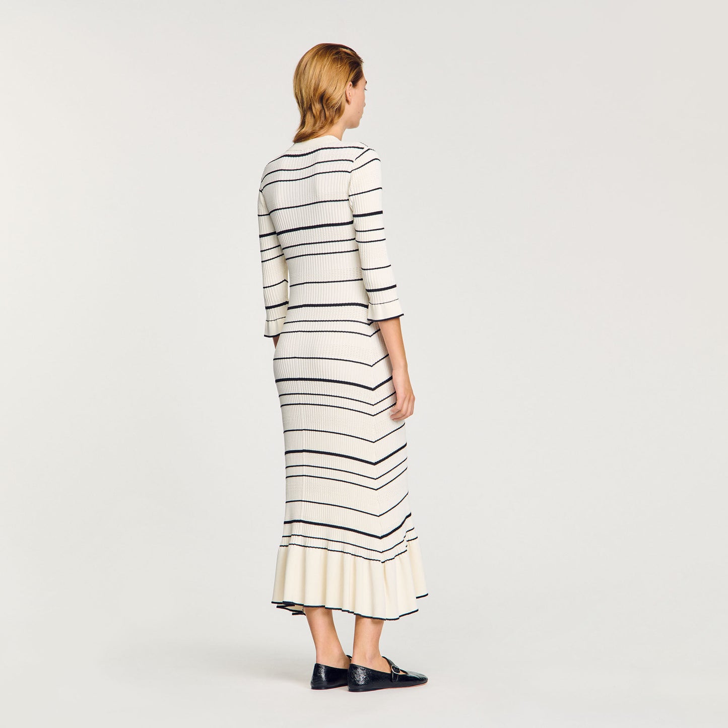 Sandro Striped knit maxi dress Ecru