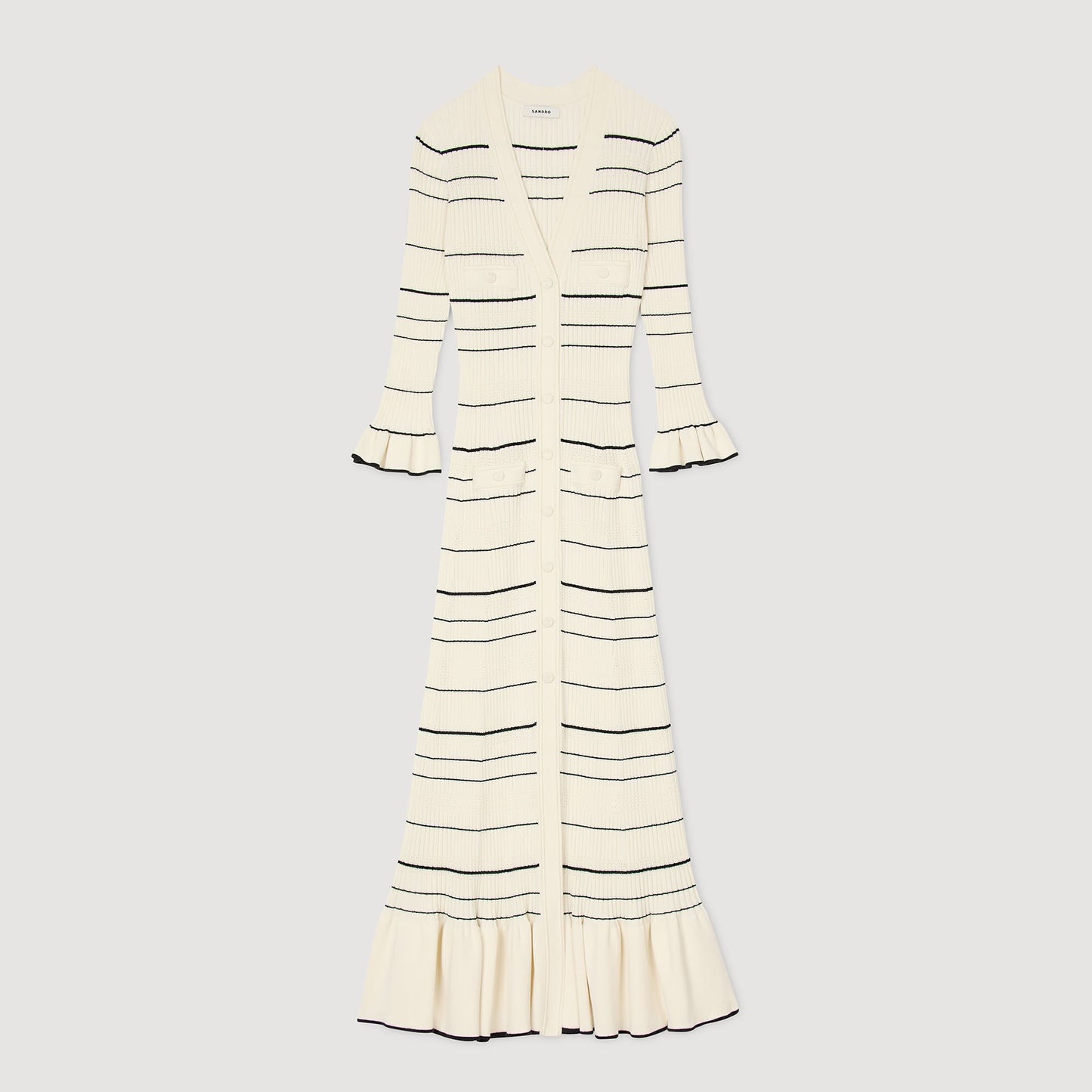 Sandro Striped knit maxi dress Ecru