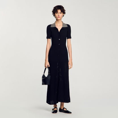 Sandro Knit maxi dress with studs Black