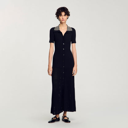 Sandro Knit maxi dress with studs Black