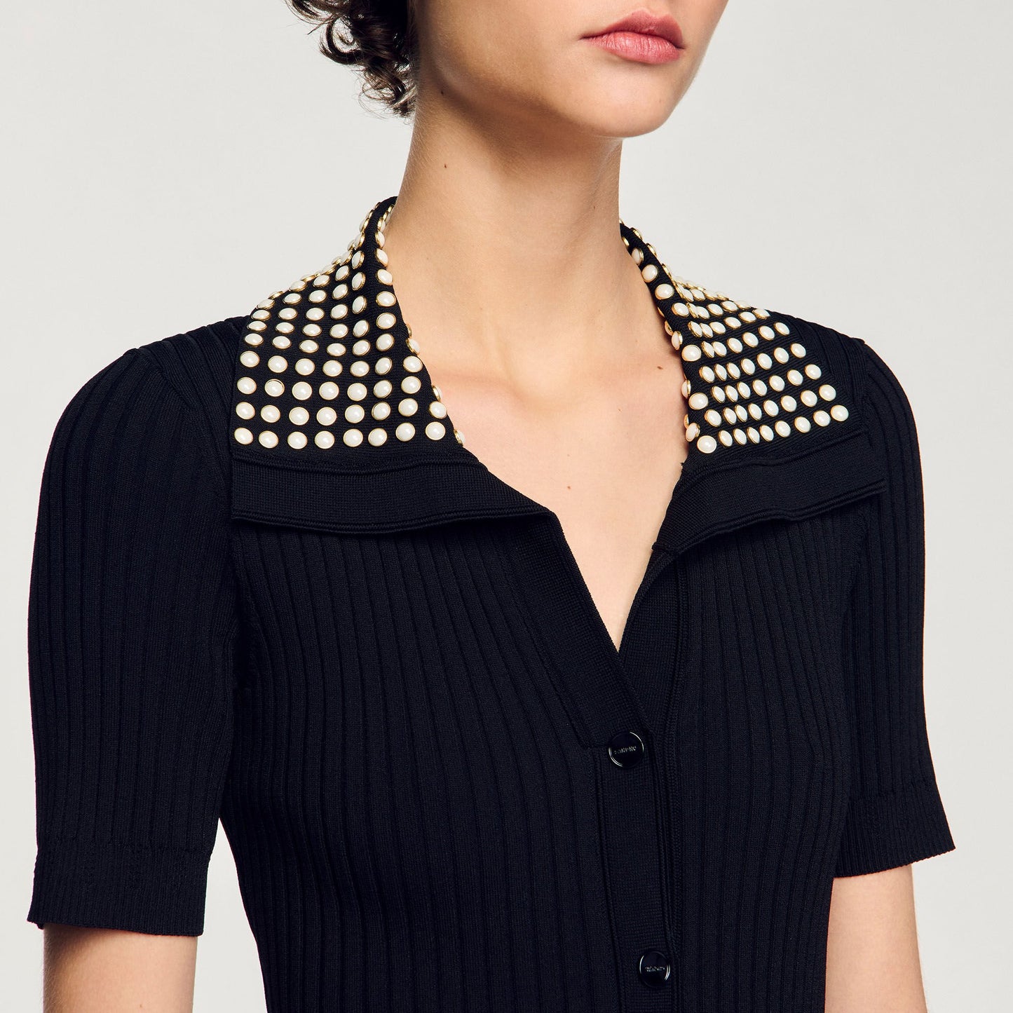 Sandro Knit maxi dress with studs Black