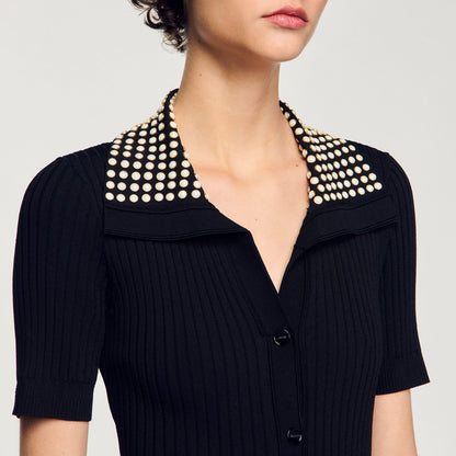 Sandro Knit maxi dress with studs Black