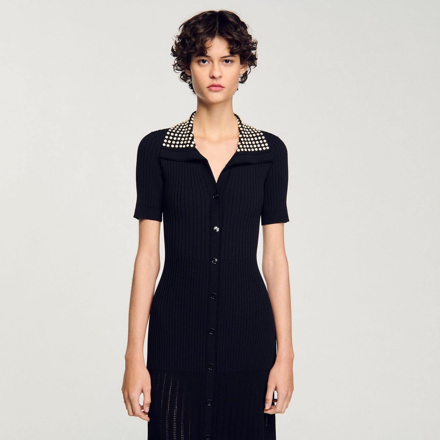 Sandro Knit maxi dress with studs Black