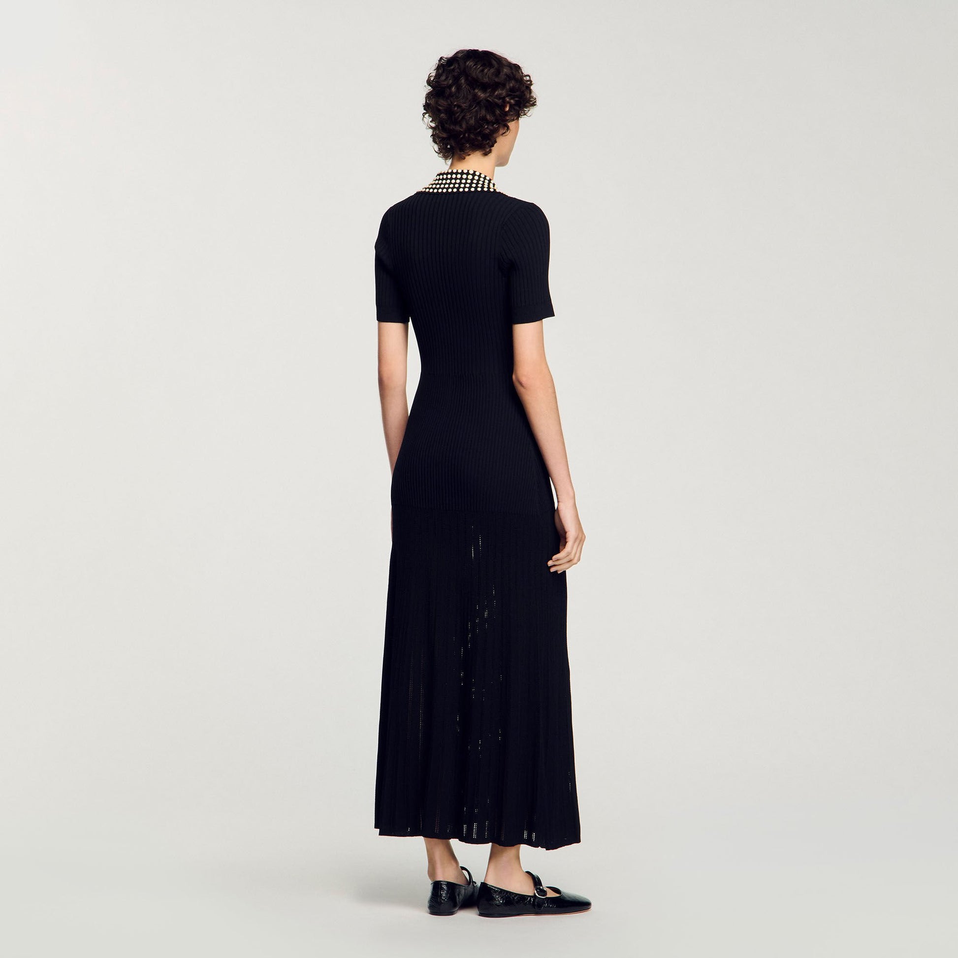 Sandro Knit maxi dress with studs Black