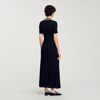 Sandro Knit maxi dress with studs Black