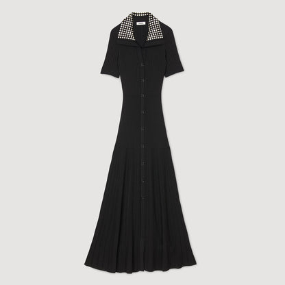 Sandro Knit maxi dress with studs Black