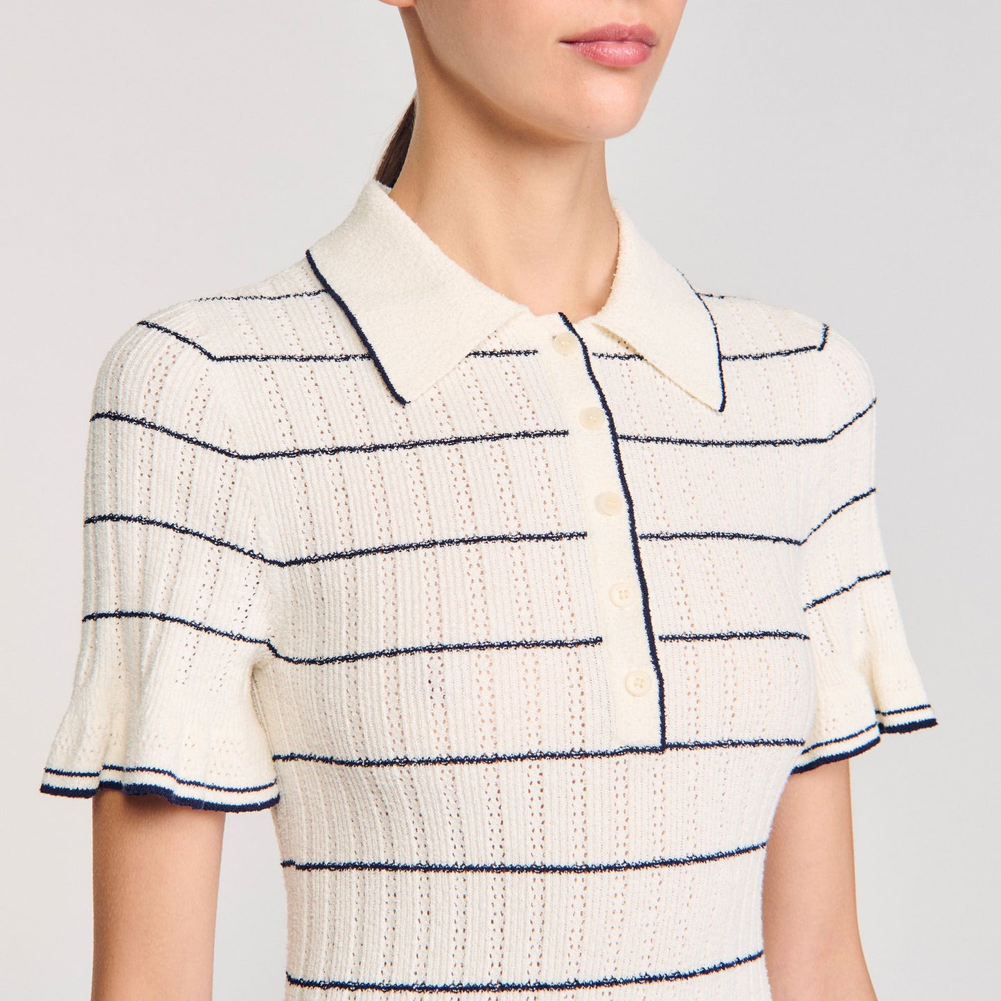 Sandro Knitted midi dress with polo neck Ecru