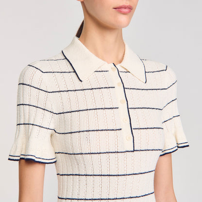 Sandro Knitted midi dress with polo neck Ecru