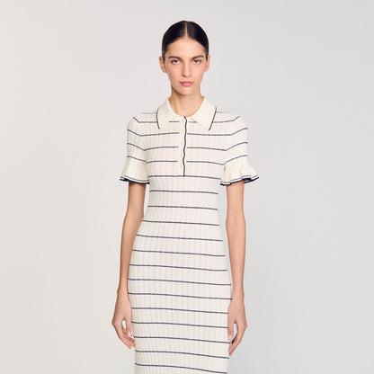 Sandro Knitted midi dress with polo neck Ecru