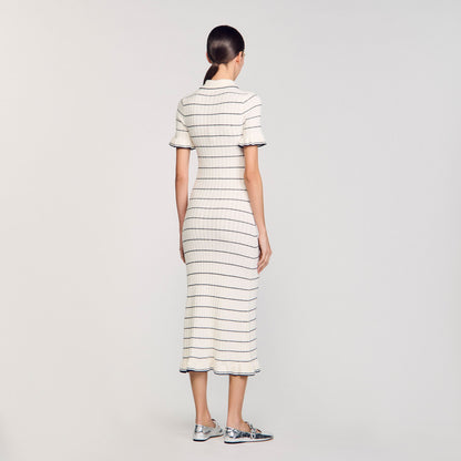 Sandro Knitted midi dress with polo neck Ecru