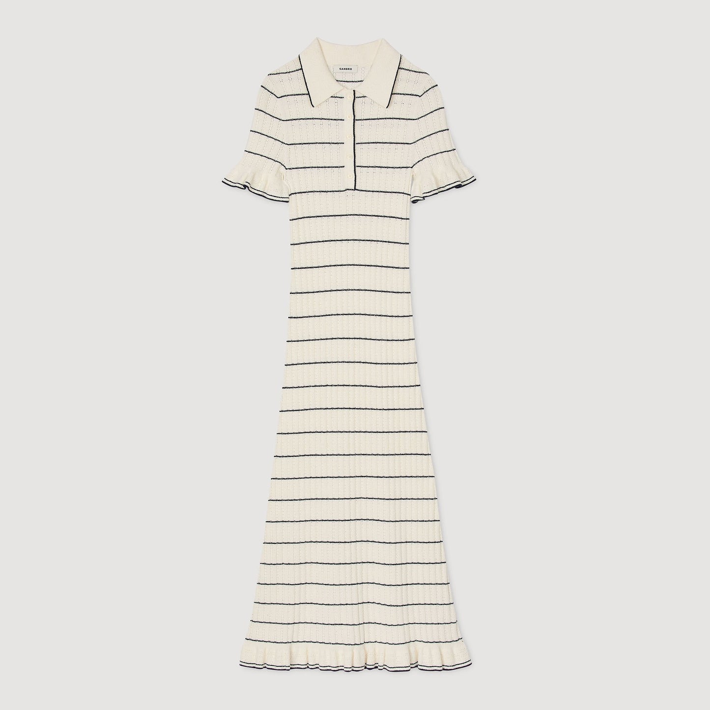 Sandro Knitted midi dress with polo neck Ecru