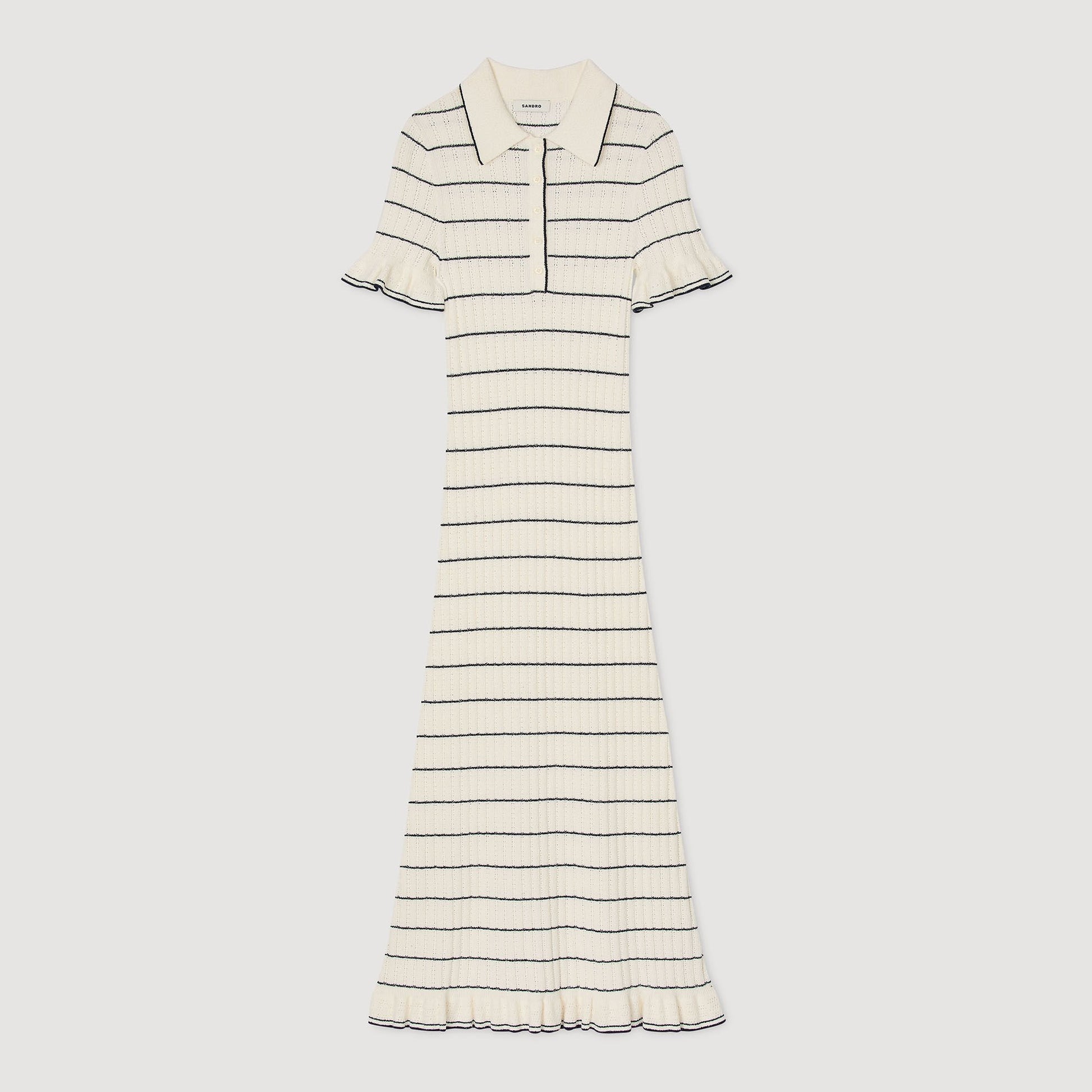 Sandro Knitted midi dress with polo neck Ecru