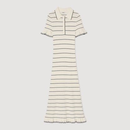 Sandro Knitted midi dress with polo neck Ecru