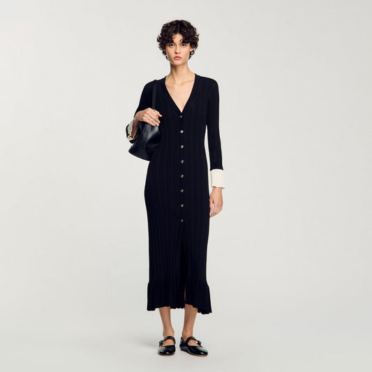 Sandro Two-tone knit maxi dress Black